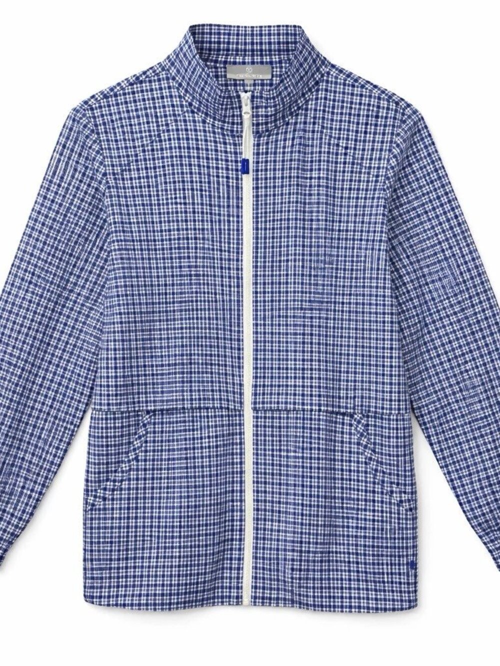 T by Talbots Lightweight Zip Up Jacket Blue & White Plaid Size Large Petite - Picture 2 of 10